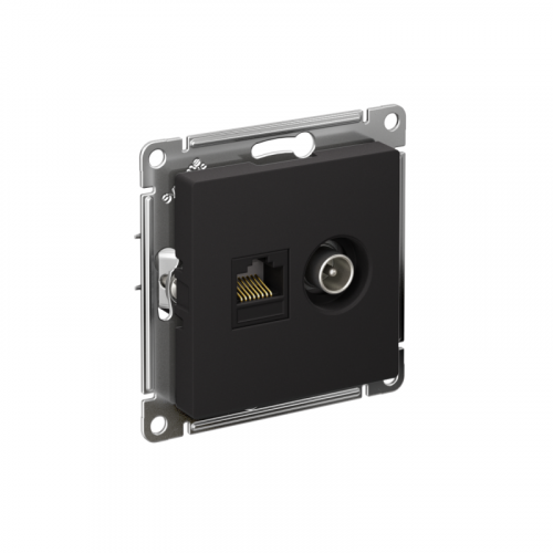 Розетка компьютерная + телевизионная 2-м СП AtlasDesign RJ45 кат.5E + TV механизм карбон SE ATN001089