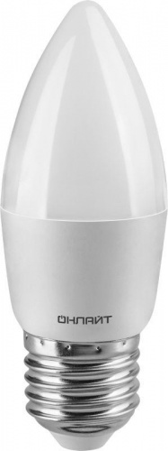 Лампа светодиодная 61 130 OLL-C37-8-230-6.5K-E27-FR 8Вт свеча 6500К холод. бел. E27 800лм 176-264В ОНЛАЙТ 61130