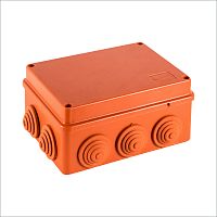 JBS150 Коробка огн. E110, о/п 150х110х70мм, без галогена,10 вых., IP55, 9P, (0,15-2,5 мм²), цвет оранж. Экопласт