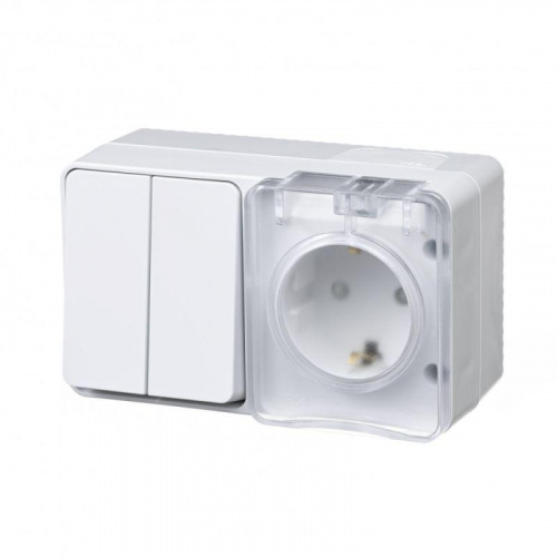 Блок ОП AtlasDesign PROFI IP54 (розетка 1-м 16А заземл. защ. шторки + 2-кл. выключатель 10А) бел. SE ATN540174