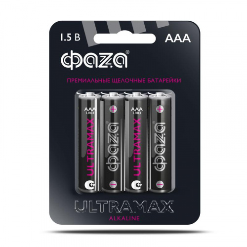 Элемент питания алкалиновый AAA/LR03 1.5В ULTRAMAX LR03UM-B4 BL-4 (уп.4шт) ФАZА 5043084