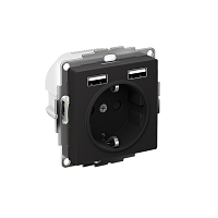 Розетка 1-м СП AtlasDesign 16А IP20 с 2-мя заряд. устройствами USB тип A+A 5В/2.4А 2х5В/1.2А механизм карбон SE ATN001030