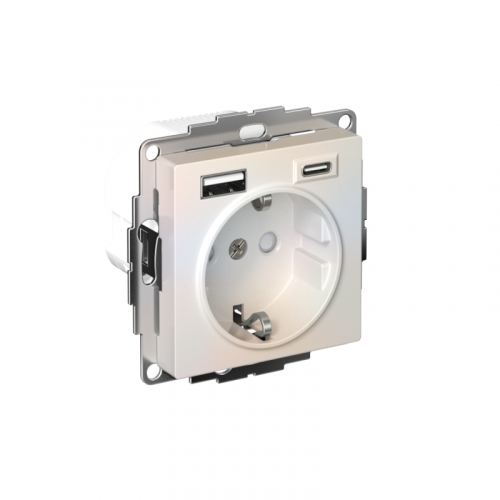 Розетка AtlasDesign 16А с 2-мя заряд. устройствами USB тип A+C 5В/2.4А 2х5В/1.2А механизм жемчуж. SE ATN000432