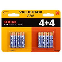 Элемент питания алкалиновый AAA/LR03 1.5В MAX SUPER Alkaline (блист.8шт) 30419896 KODAK Б0057079