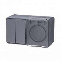 Блок ОП AtlasDesign PROFI IP54 (розетка 1-м 16А заземл. защ. шторки + 2-кл. выключатель 10А) антрацит SE ATN544074
