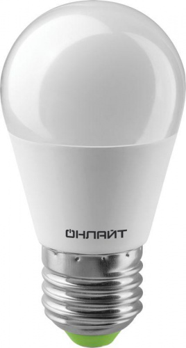 Лампа светодиодная 61 138 OLL-G45-6-230-6.5K-E27 6Вт шар 6500К холод. бел. E27 600лм 176-264В ОНЛАЙТ 61138